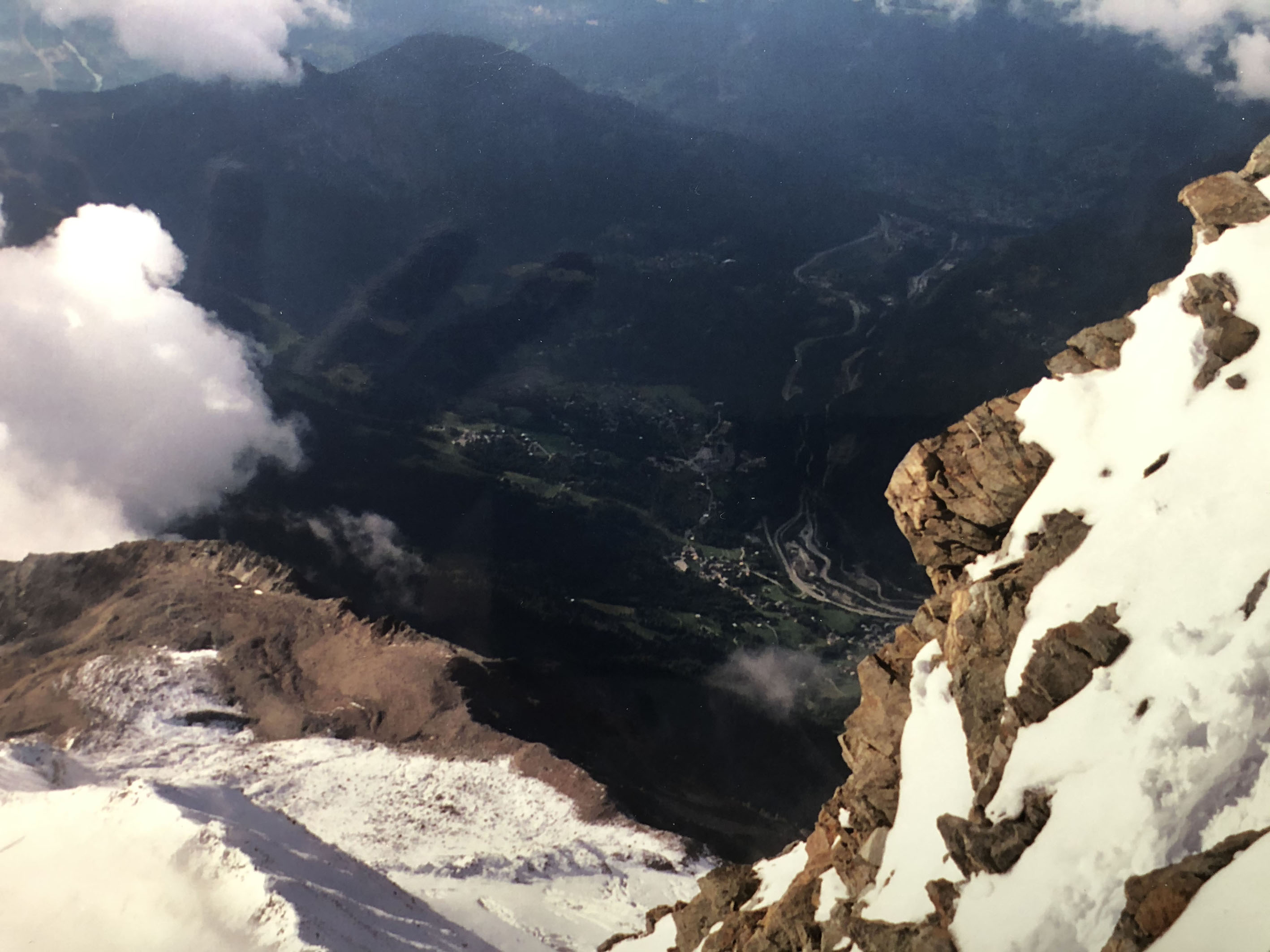 View down to Les Houches, Aiguille du Goûter